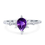 Pear Teardrop Natural Amethyst Cluster Wedding Ring 925 Sterling Silver