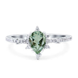 Pear Teardrop Natural Green Amethyst Prasiolite Cluster Wedding Ring 925 Sterling Silver