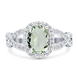 Oval Natural Green Amethyst Prasiolite Infinity Twisted Ring 925 Sterling Silver