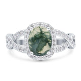 Oval Natural Green Moss Agate Infinity Twisted Ring 925 Sterling Silver