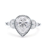 Pear Teardrop Moissanite Leaf Halo Floral Ring 925 Sterling Silver
