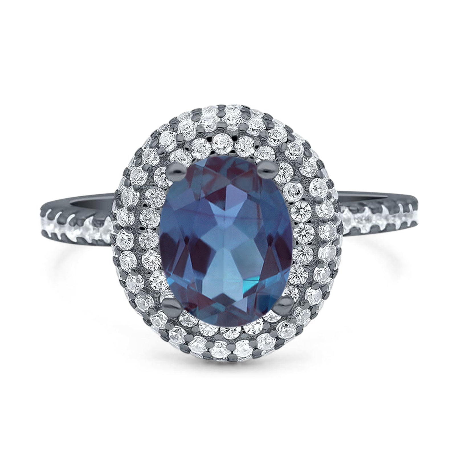 Oval Natural Stone Halo Wedding Ring