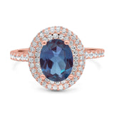 Oval Natural Stone Halo Wedding Ring