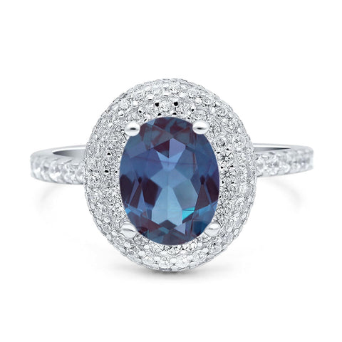 Oval Natural Stone Halo Wedding Ring