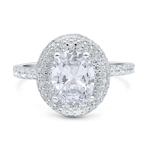 Oval Natural Stone Halo Wedding Ring