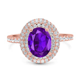 Oval Natural Stone Halo Wedding Ring