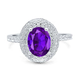 Oval Natural Amethyst Double Halo CZ Ring 925 Sterling Silver