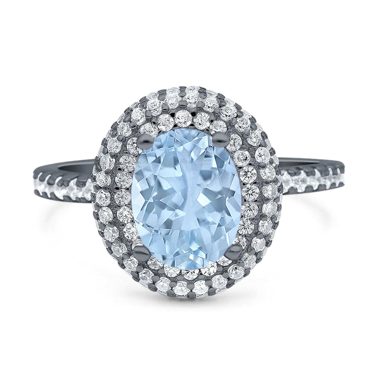 Oval Natural Stone Halo Wedding Ring