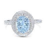 Oval Natural Aquamarine Double Halo CZ Ring 925 Sterling Silver