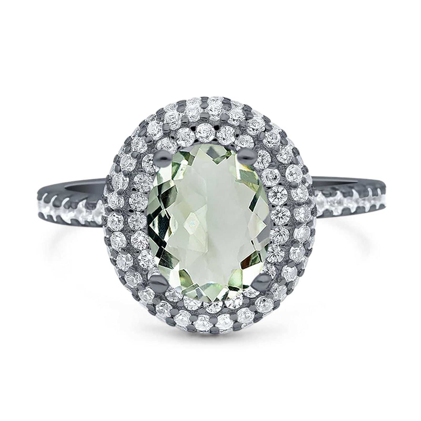 Oval Natural Stone Halo Wedding Ring