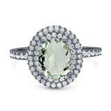 Oval Natural Stone Halo Wedding Ring