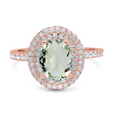 Oval Natural Stone Halo Wedding Ring