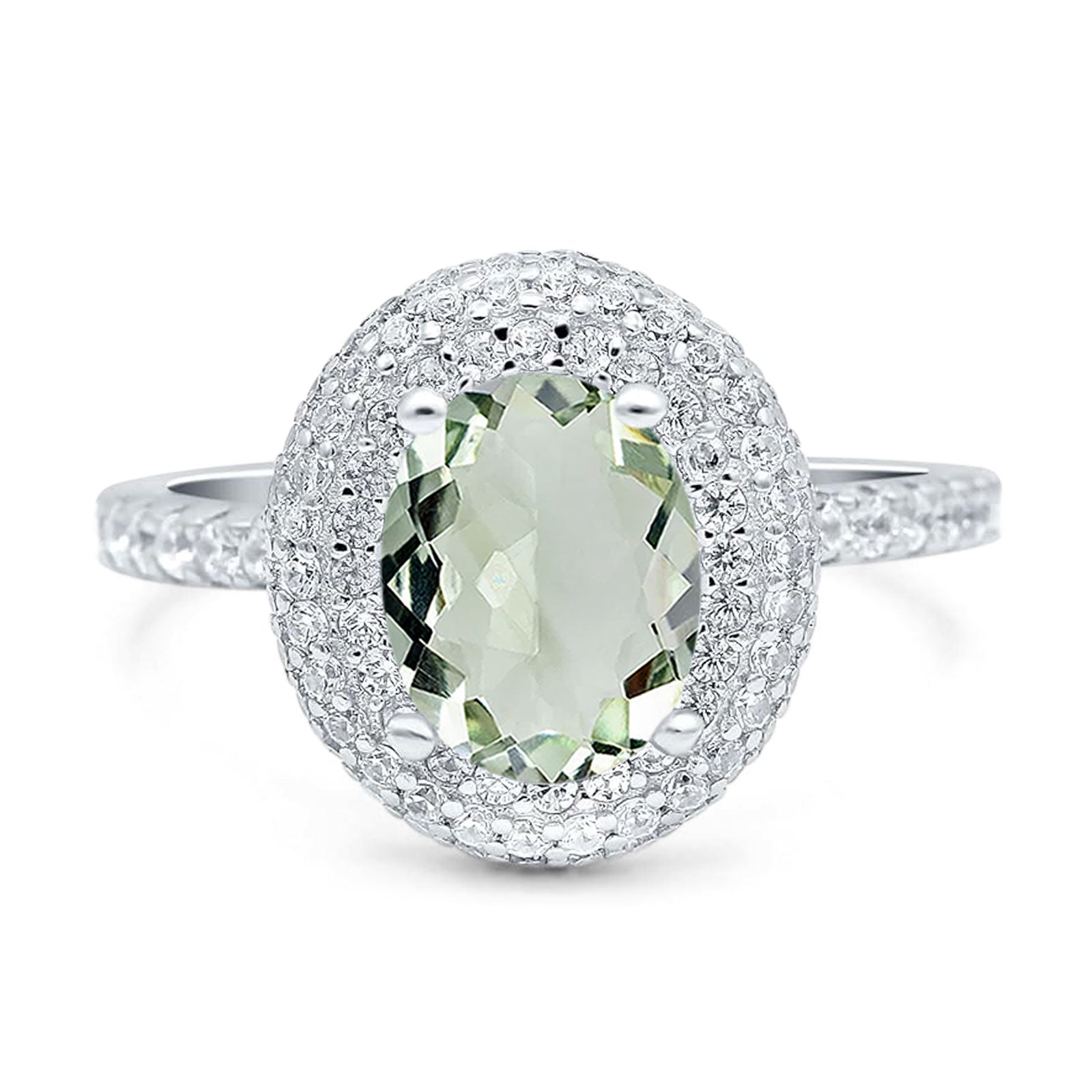 Oval Natural Stone Halo Wedding Ring
