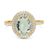 Oval Natural Stone Halo Wedding Ring