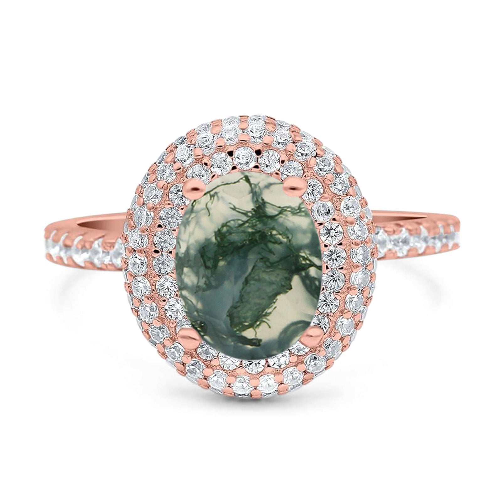 Oval Natural Stone Halo Wedding Ring