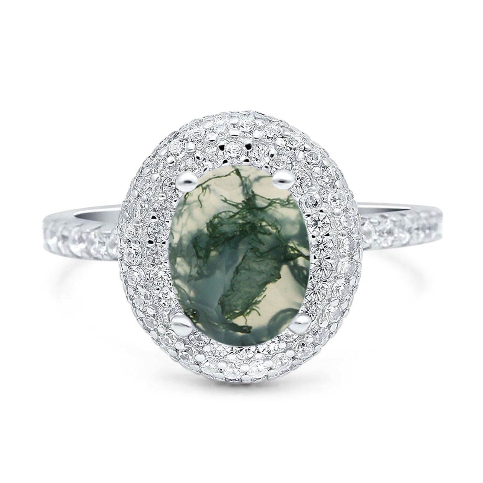 Oval Natural Stone Halo Wedding Ring