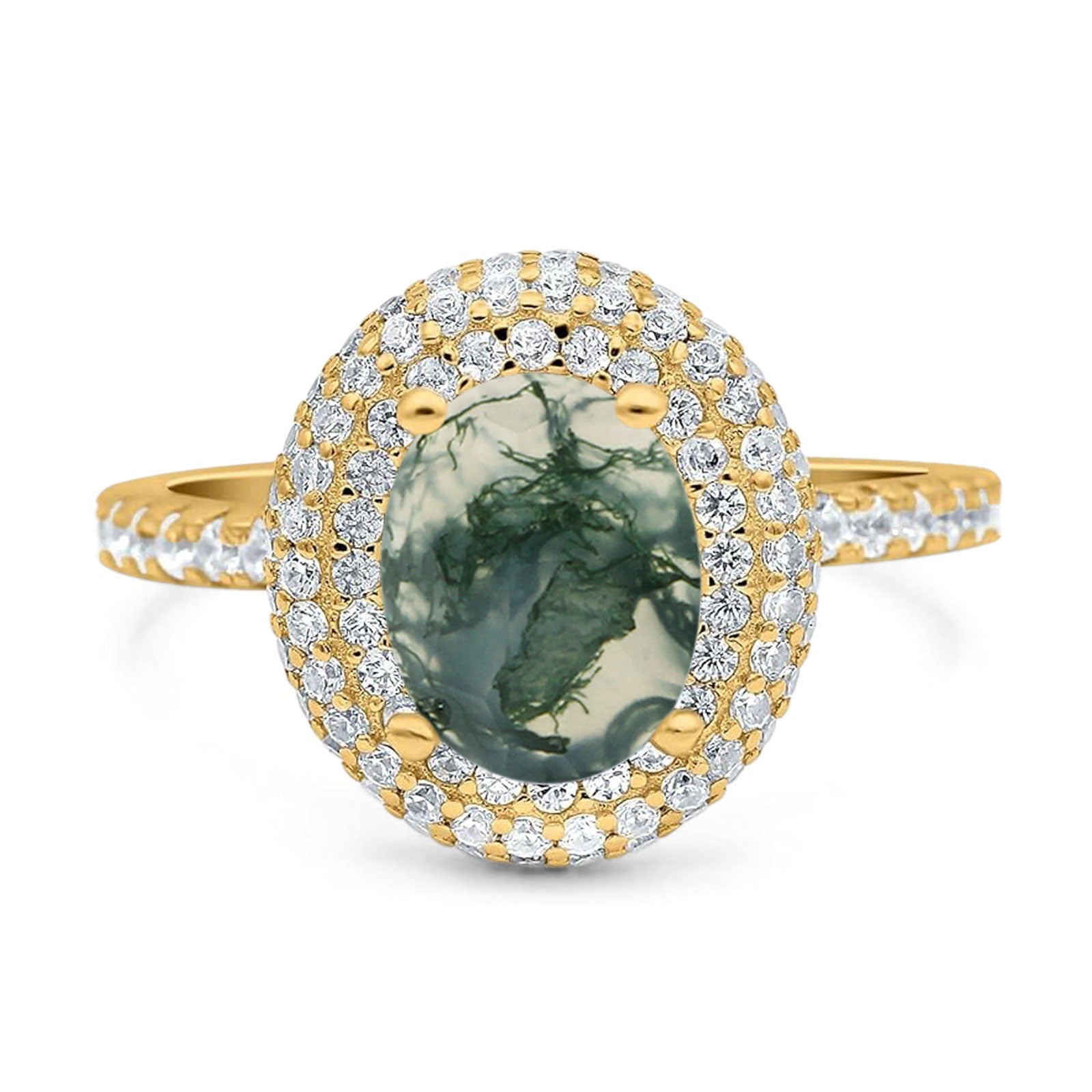 Oval Natural Stone Halo Wedding Ring