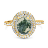 Oval Natural Stone Halo Wedding Ring