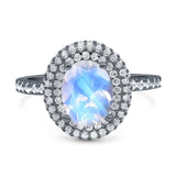 Oval Natural Stone Halo Wedding Ring