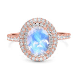 Oval Natural Stone Halo Wedding Ring