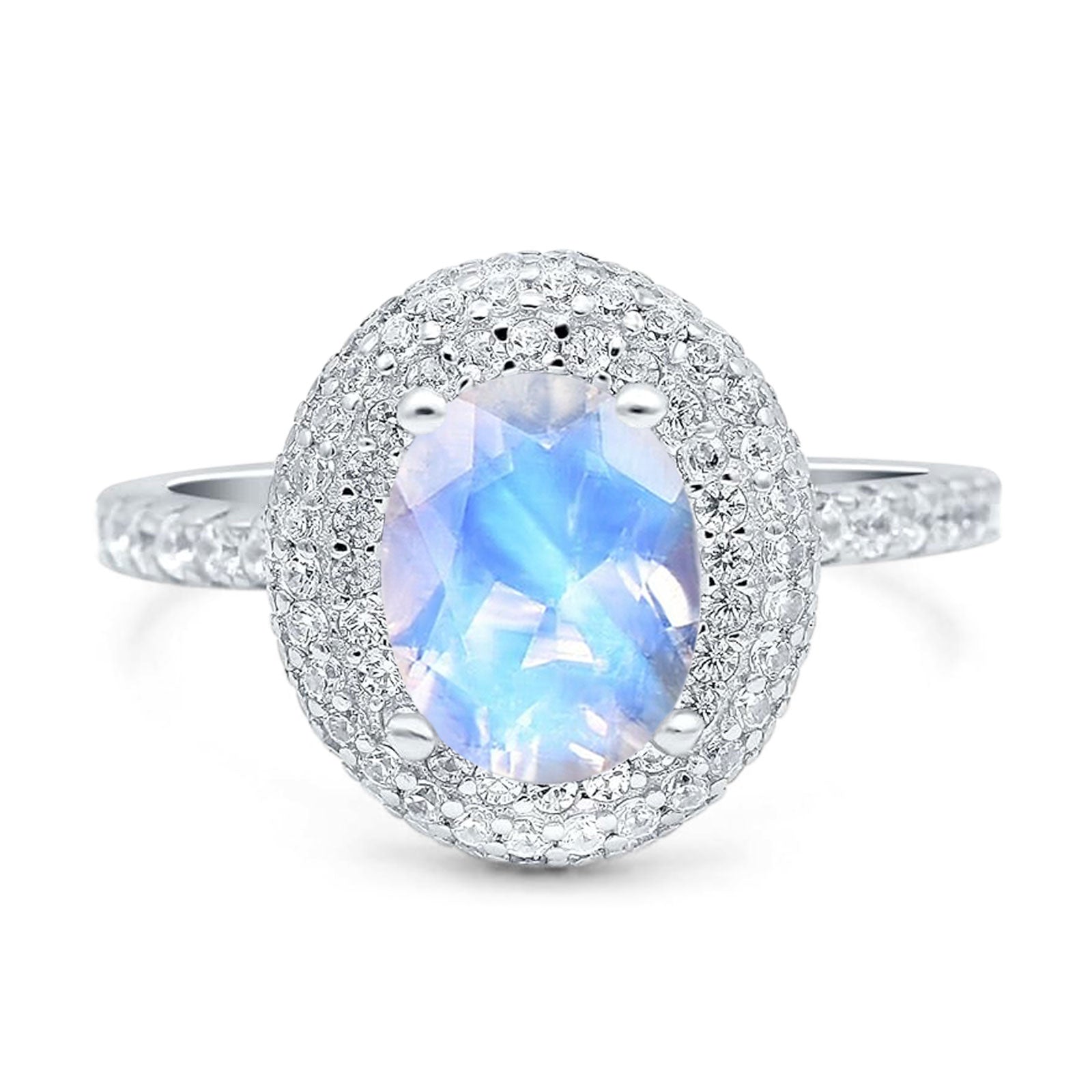 Oval Natural Stone Halo Wedding Ring