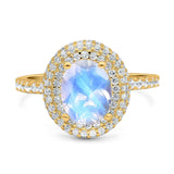 Oval Natural Stone Halo Wedding Ring