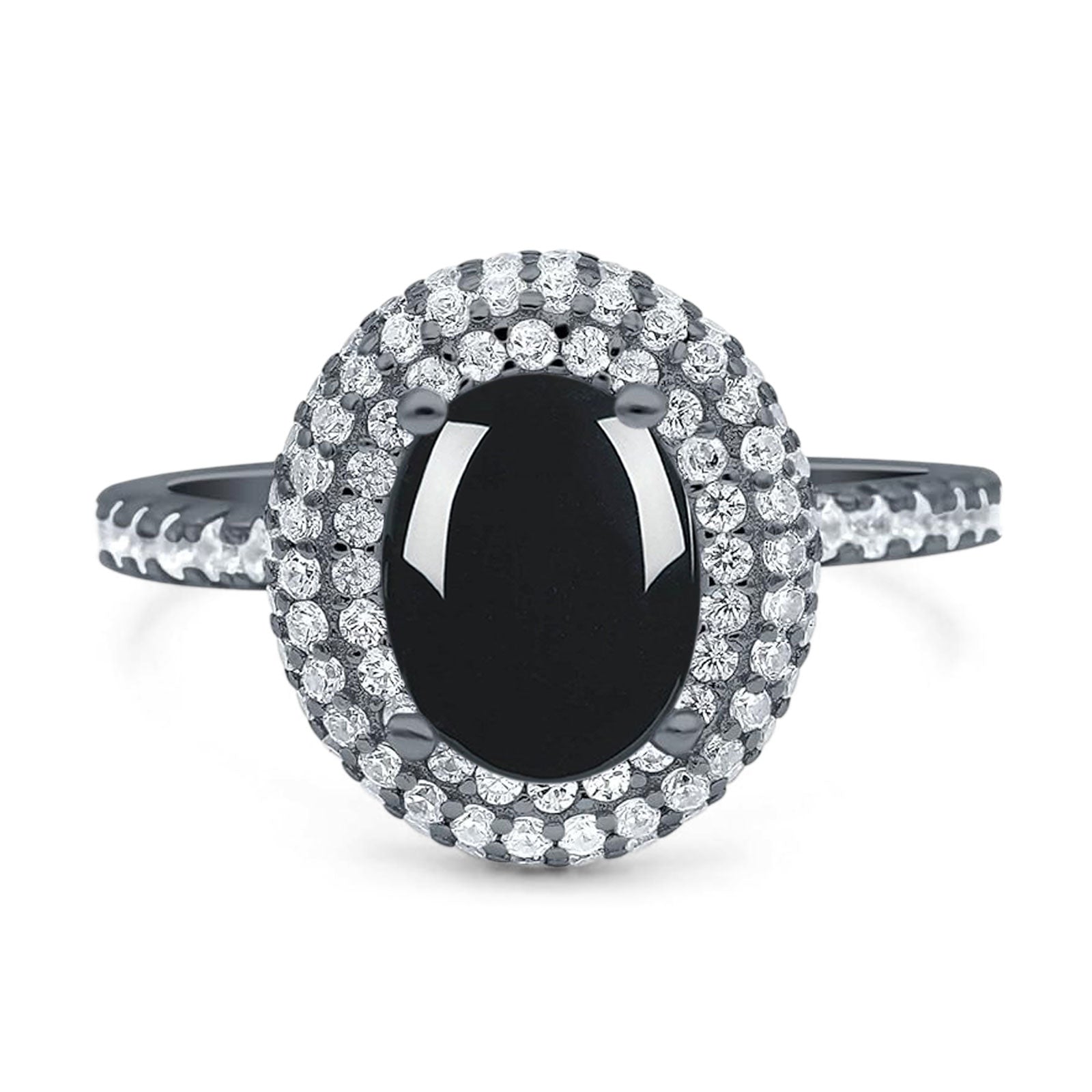 Oval Natural Stone Halo Wedding Ring