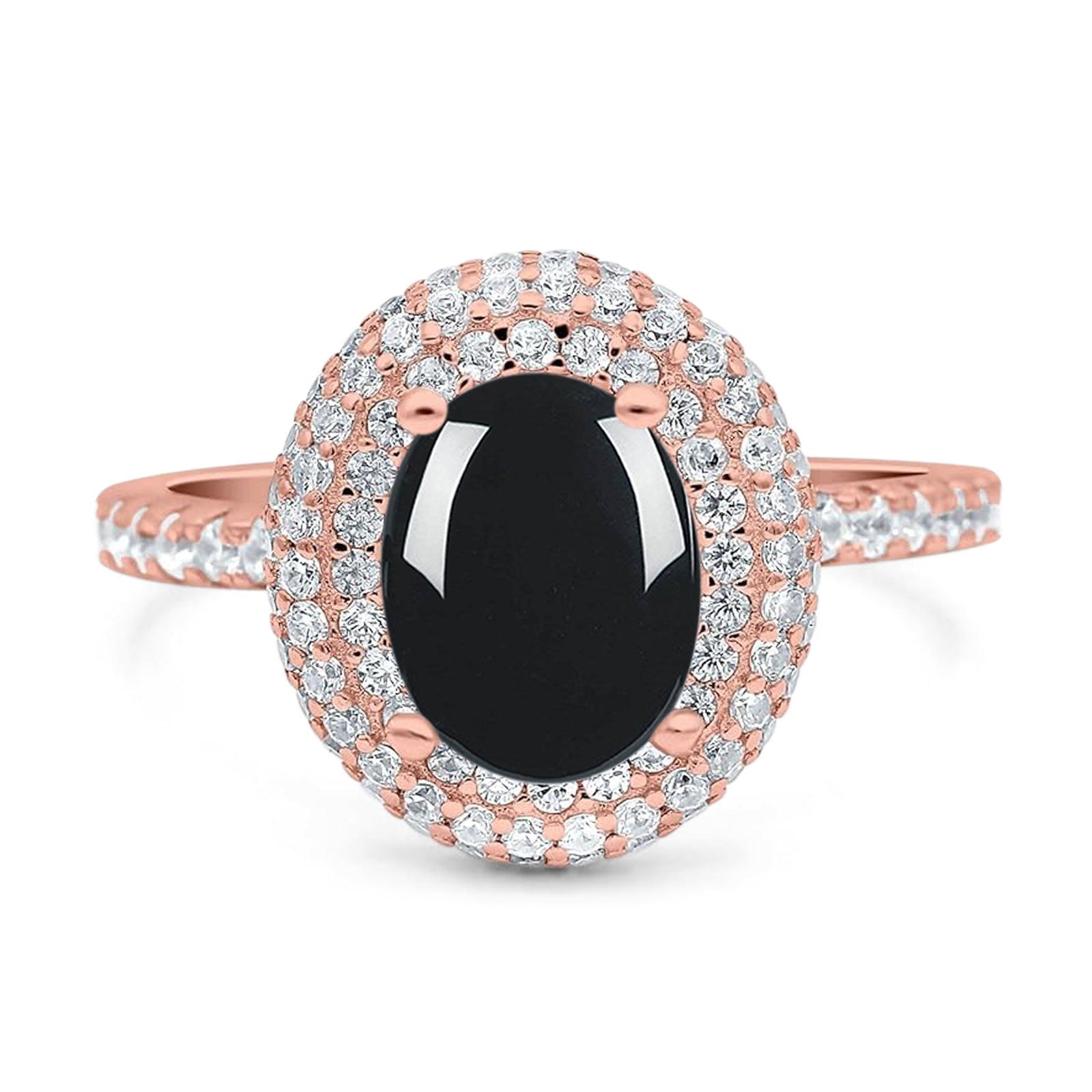 Oval Natural Stone Halo Wedding Ring