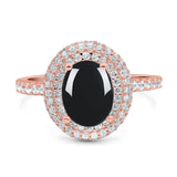 Oval Natural Stone Halo Wedding Ring