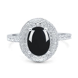 Oval Natural Stone Halo Wedding Ring