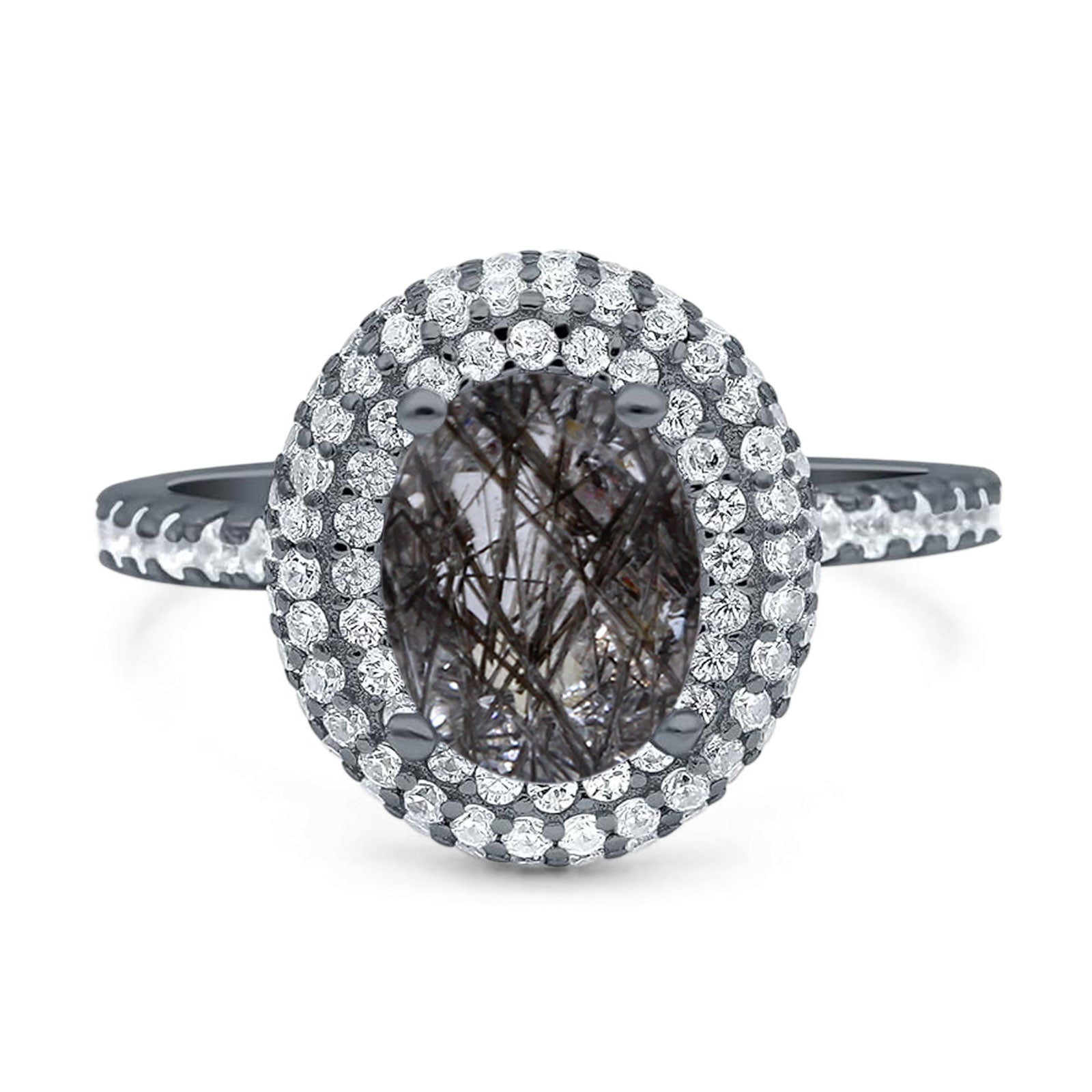 Oval Natural Stone Halo Wedding Ring