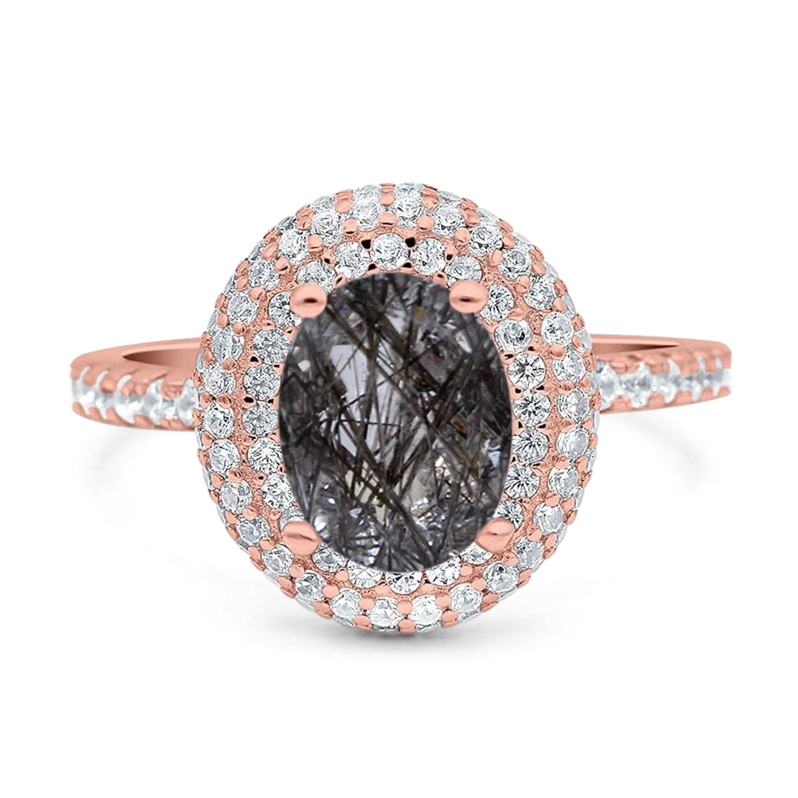 Oval Natural Stone Halo Wedding Ring