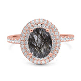 Oval Natural Stone Halo Wedding Ring