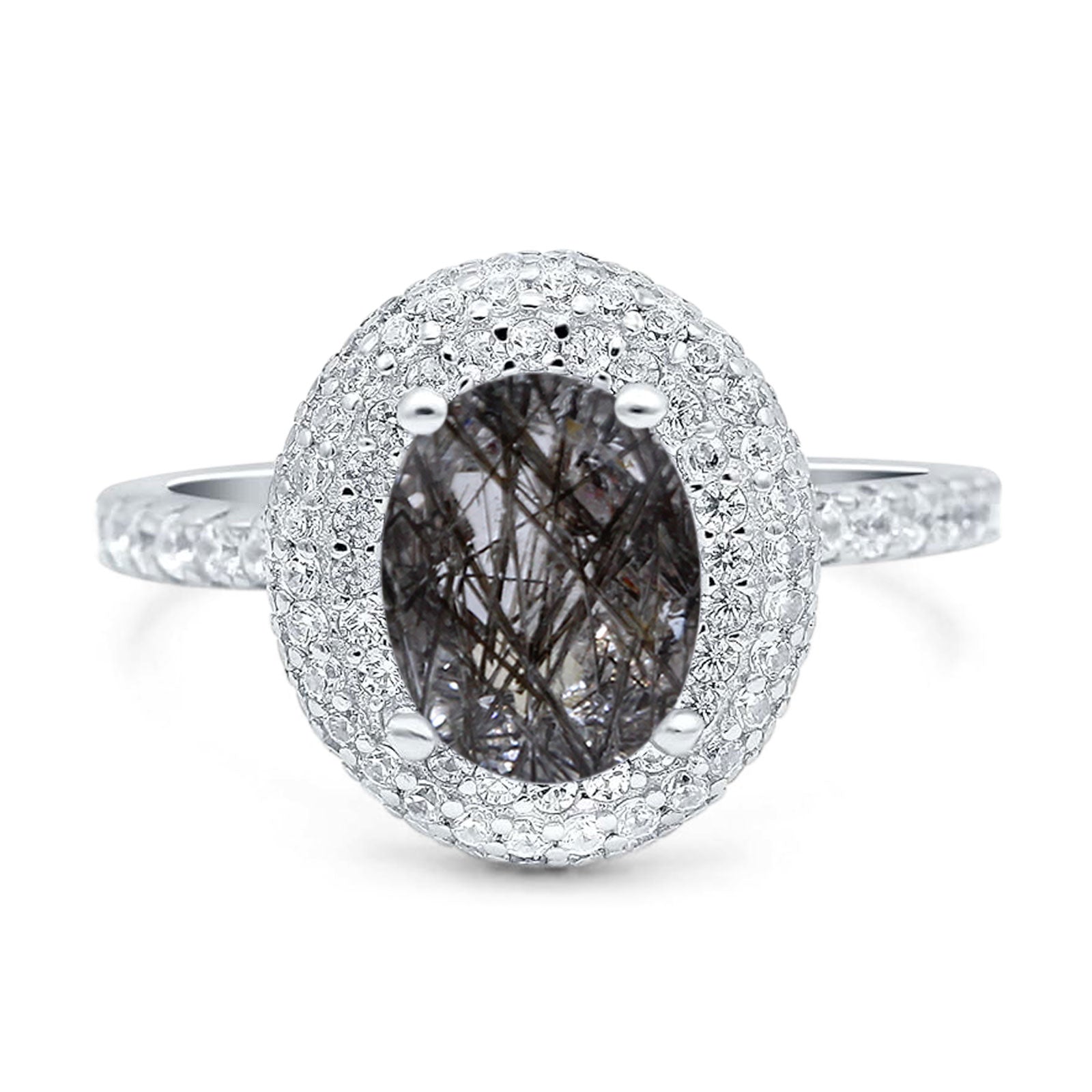 Oval Natural Stone Halo Wedding Ring