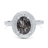 Oval Natural Stone Halo Wedding Ring