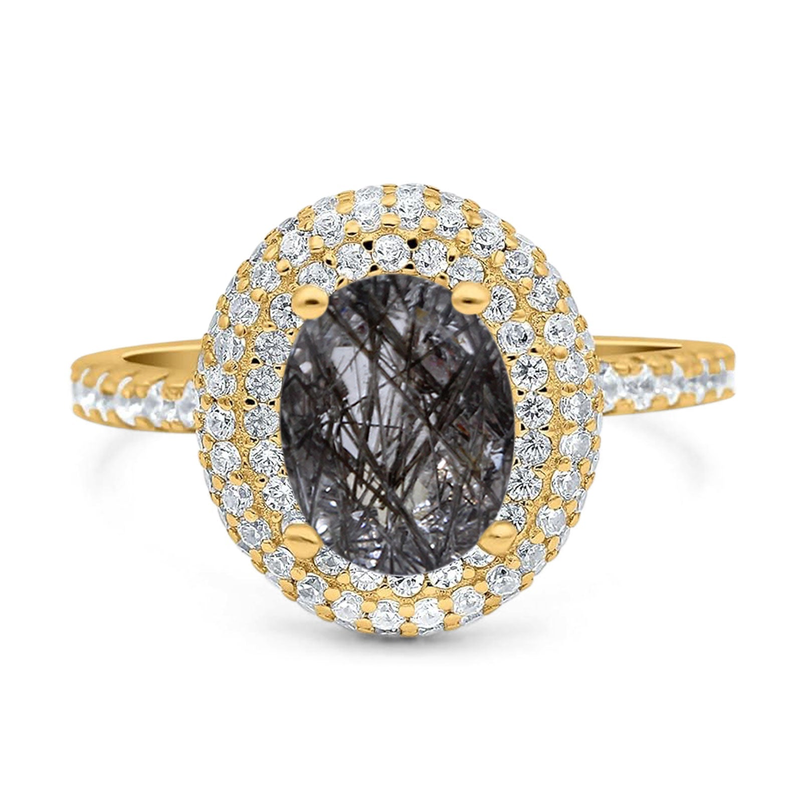 Oval Natural Stone Halo Wedding Ring