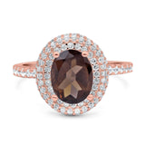 Oval Natural Stone Halo Wedding Ring
