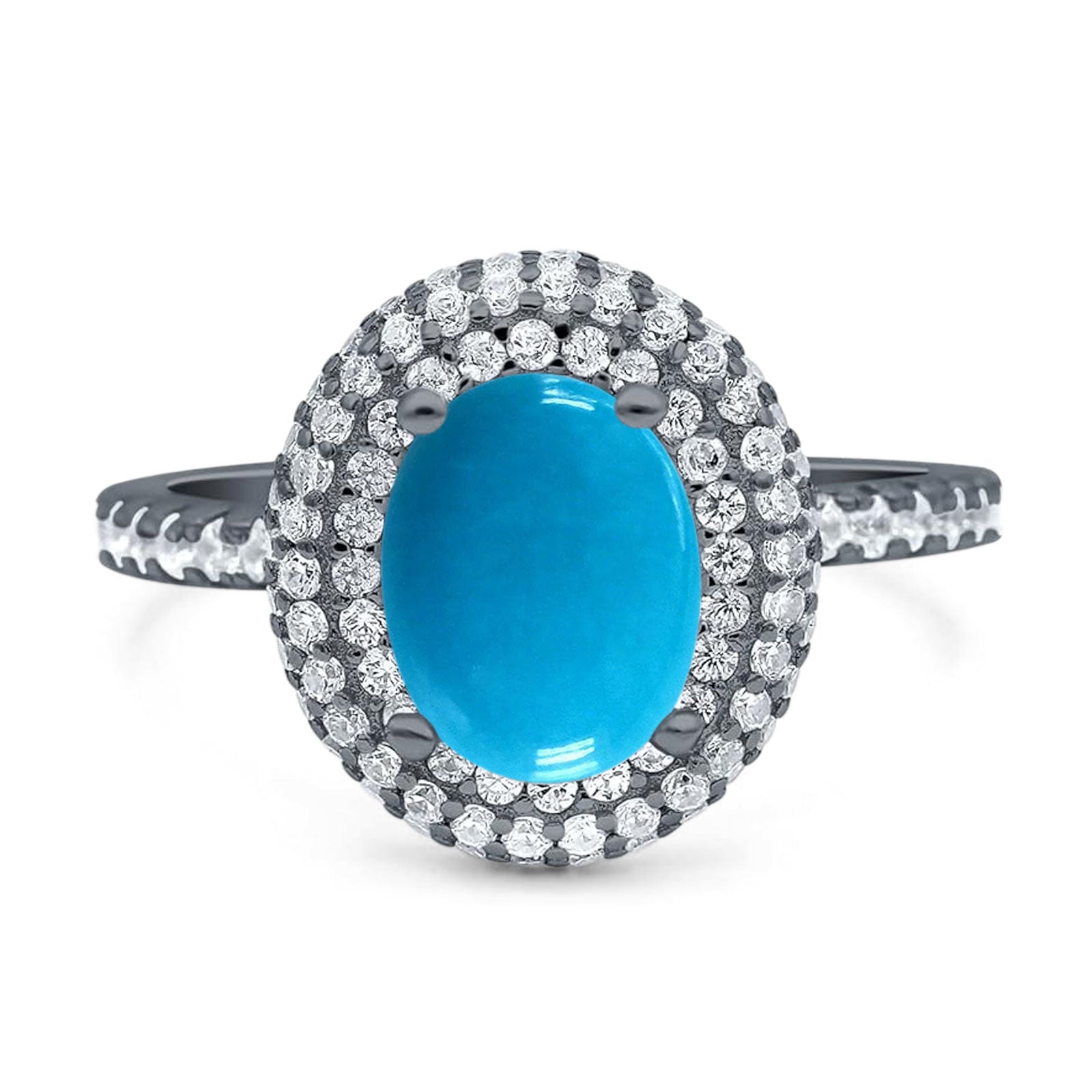 Oval Natural Stone Halo Wedding Ring