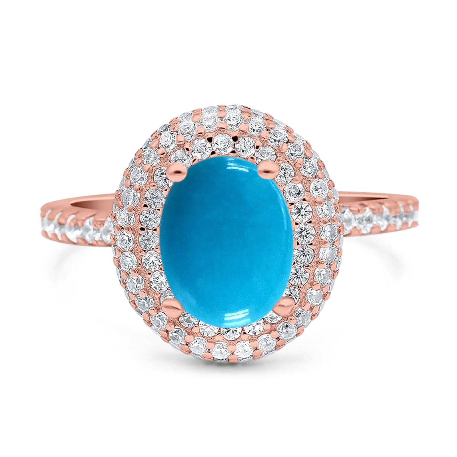 Oval Natural Stone Halo Wedding Ring