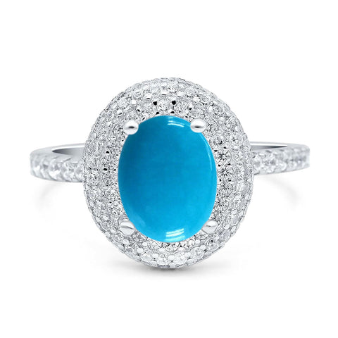 Oval Natural Stone Halo Wedding Ring