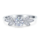 Art Deco Round Moissanite Floral Leaf Ring 925 Sterling Silver