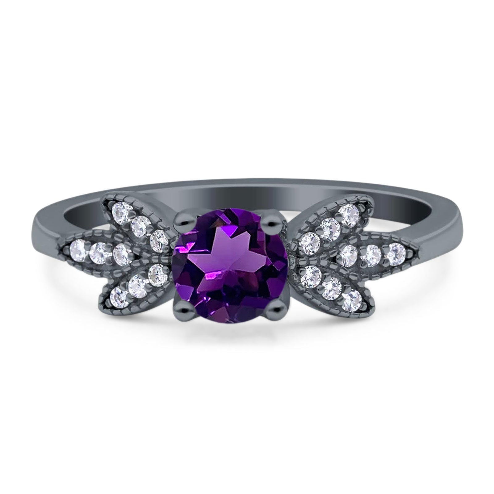 Art Deco Round Natural Stone Floral Ring