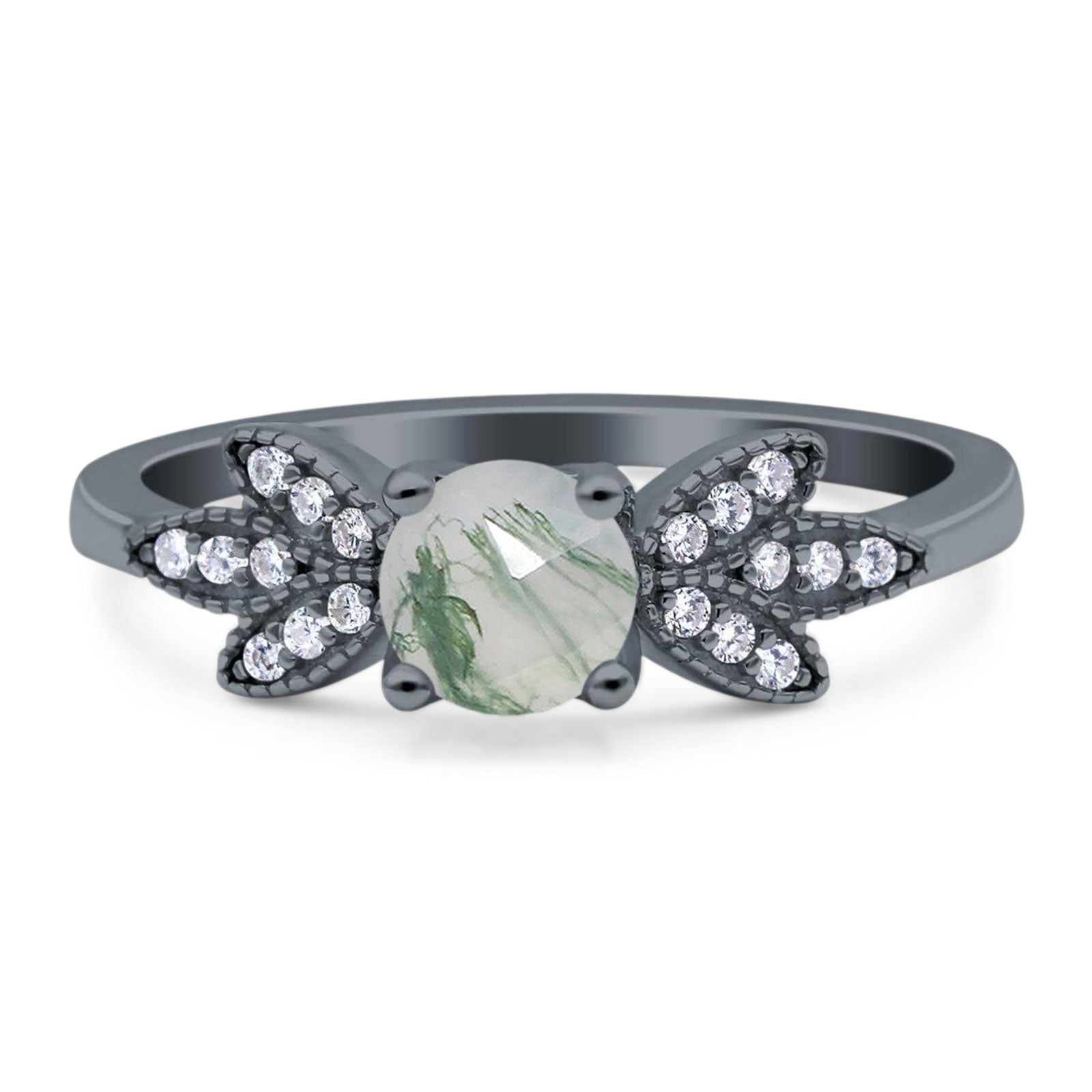 Art Deco Round Natural Stone Floral Ring