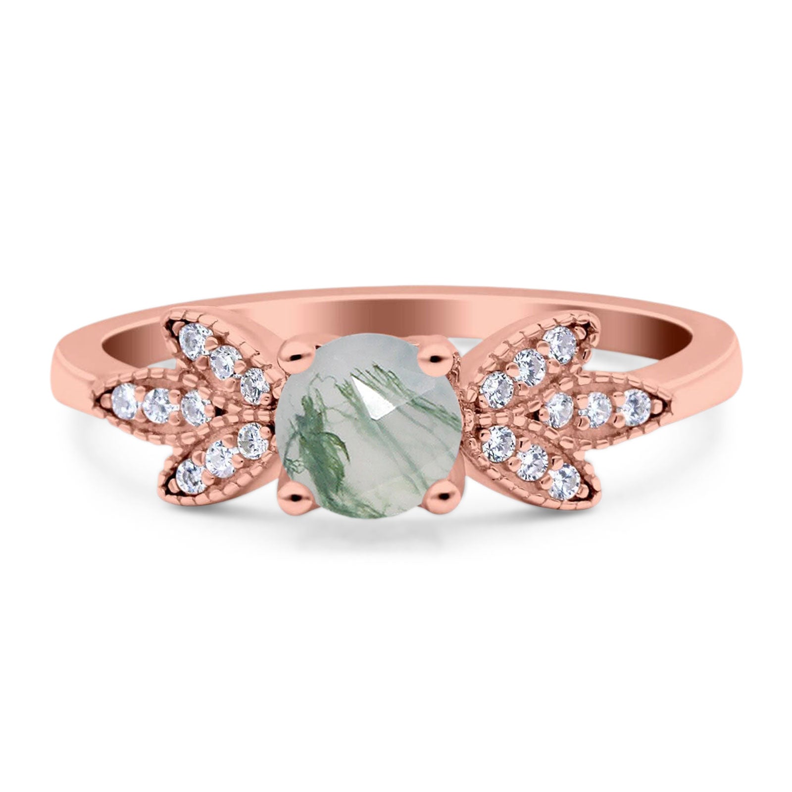 Art Deco Round Natural Stone Floral Ring