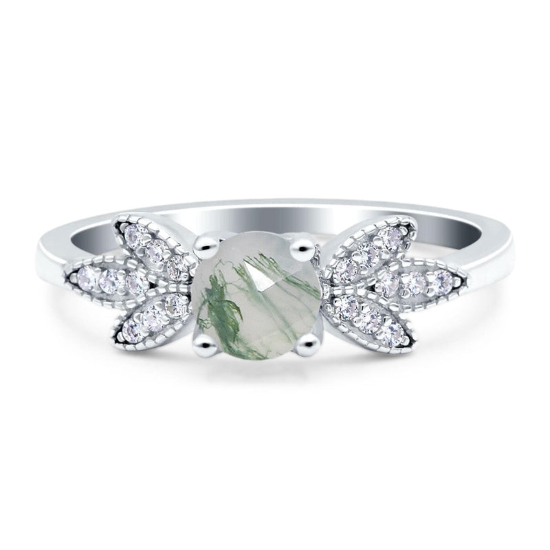 Art Deco Round Natural Stone Floral Ring