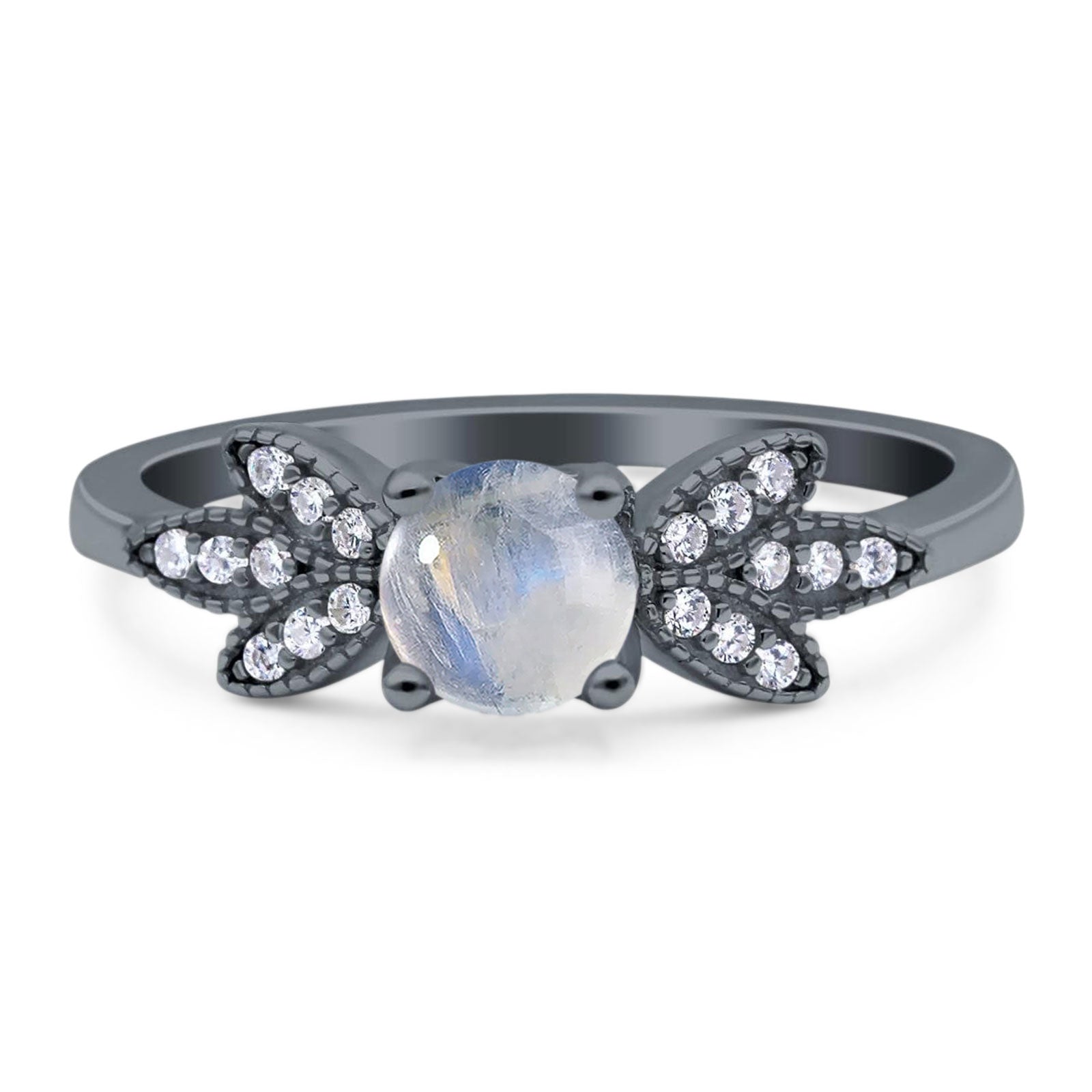 Art Deco Round Natural Stone Floral Ring