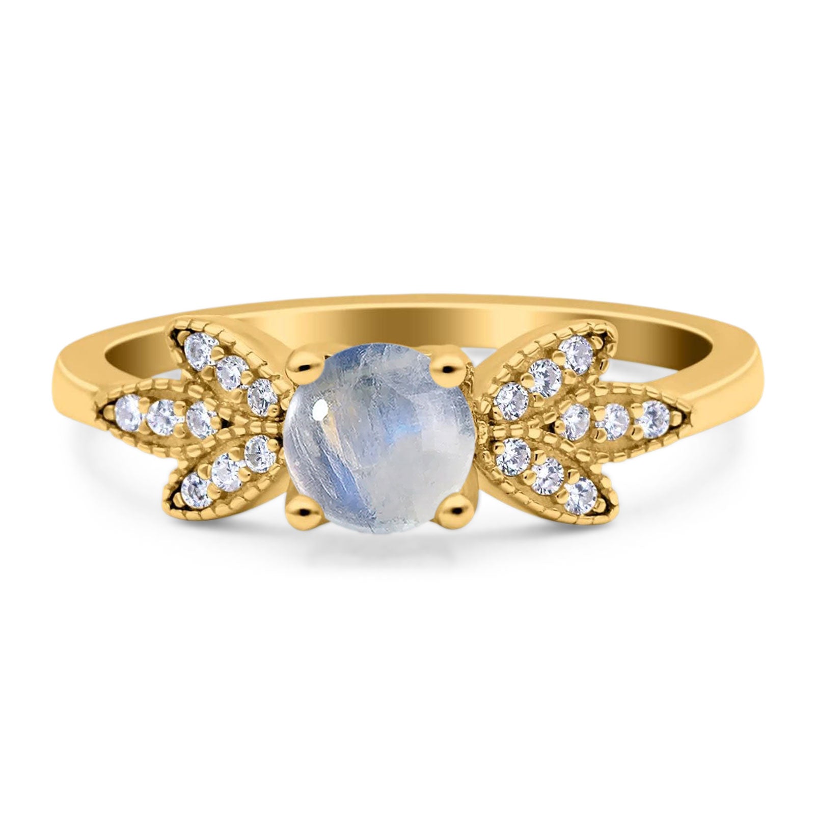 Art Deco Round Natural Stone Floral Ring