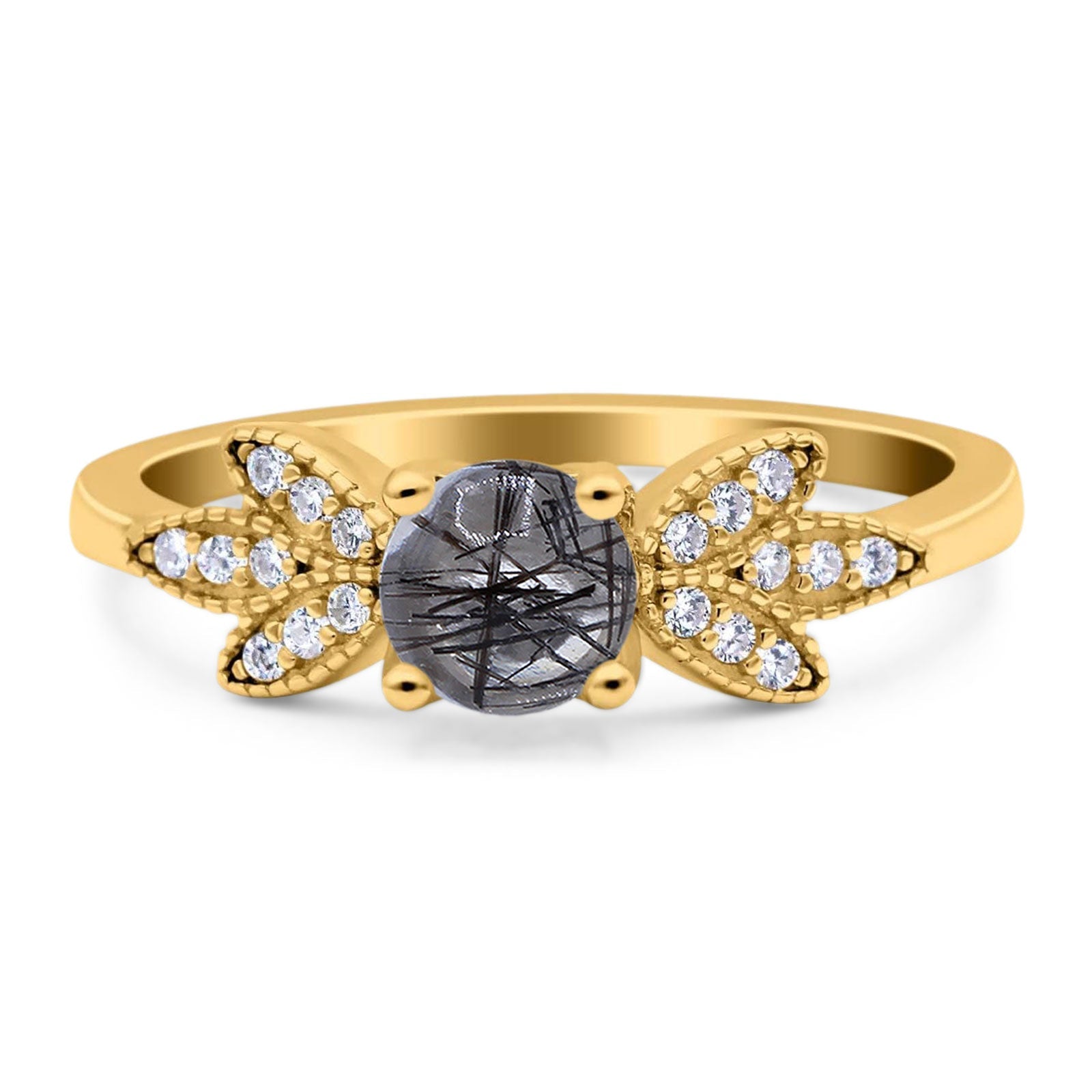 Art Deco Round Natural Stone Floral Ring