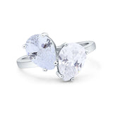 Two Stone Pear Teardrop Moissanite Toi Et Moi Ring 925 Sterling Silver