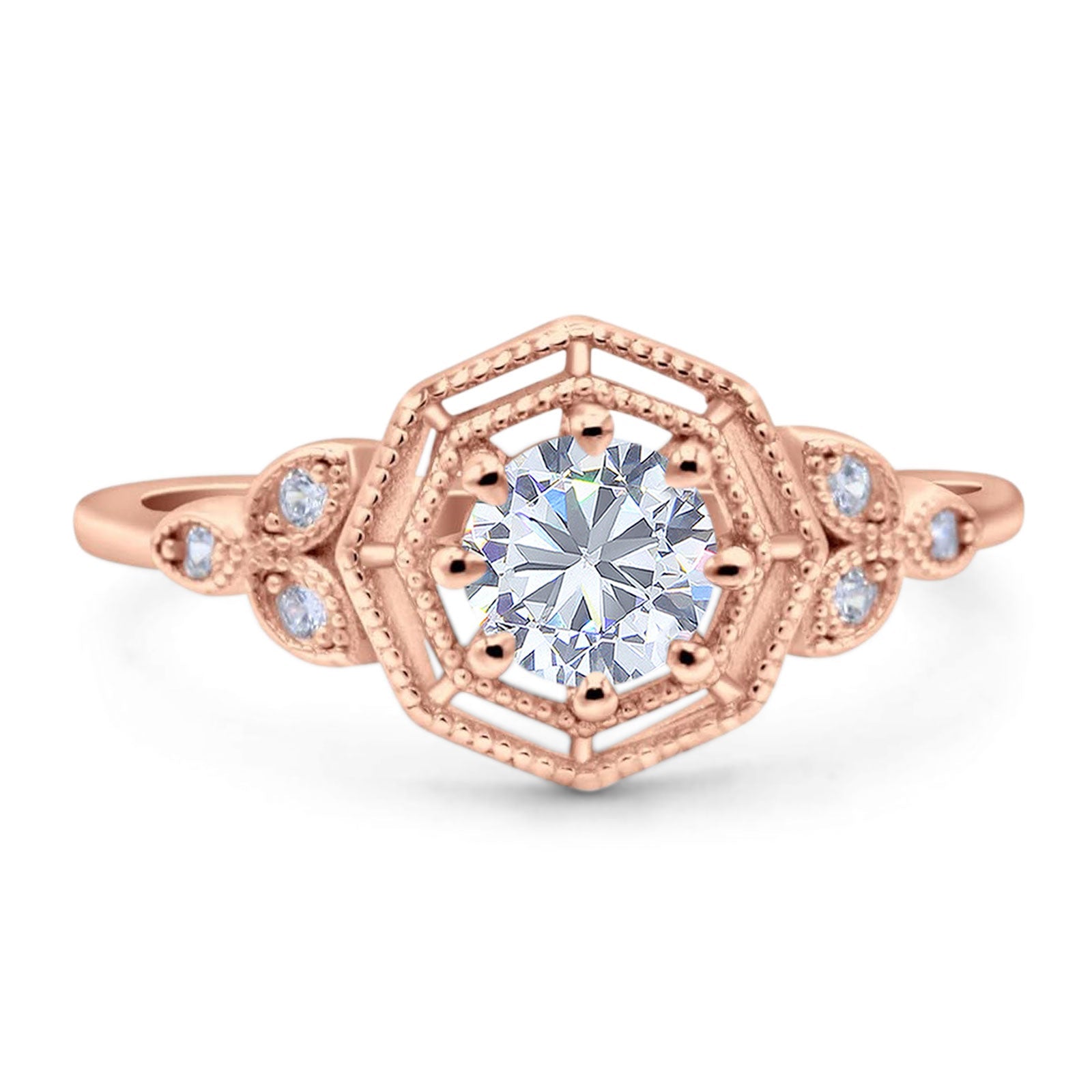 Art Deco Round Natural Stone Beaded Ring